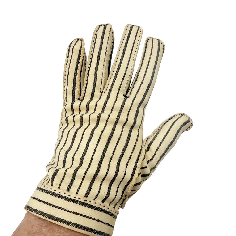 vintage Le Gant Hermes Paris black cream-colored Striped Fashion Gloves womens S